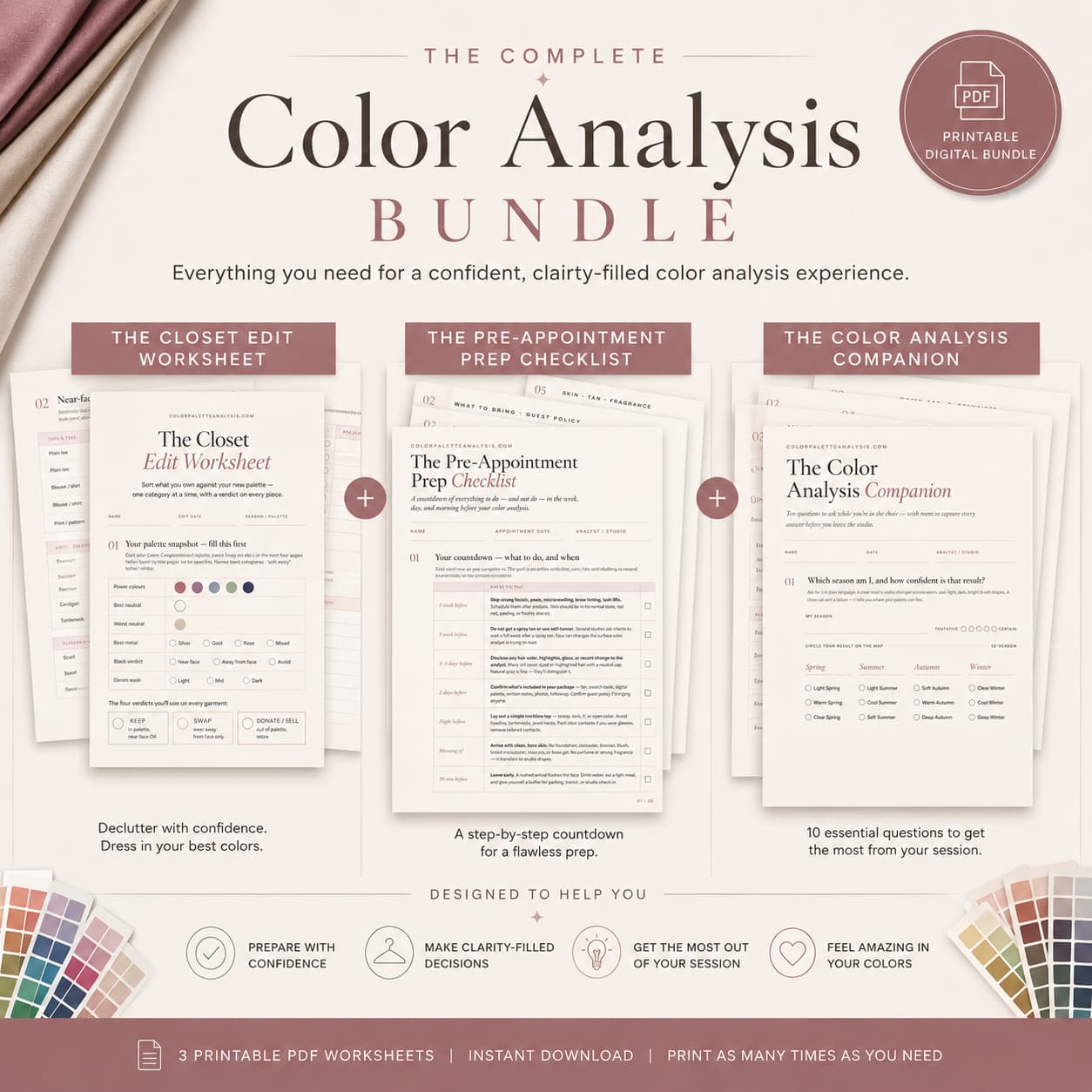The Color Analysis Kit — three printable worksheets