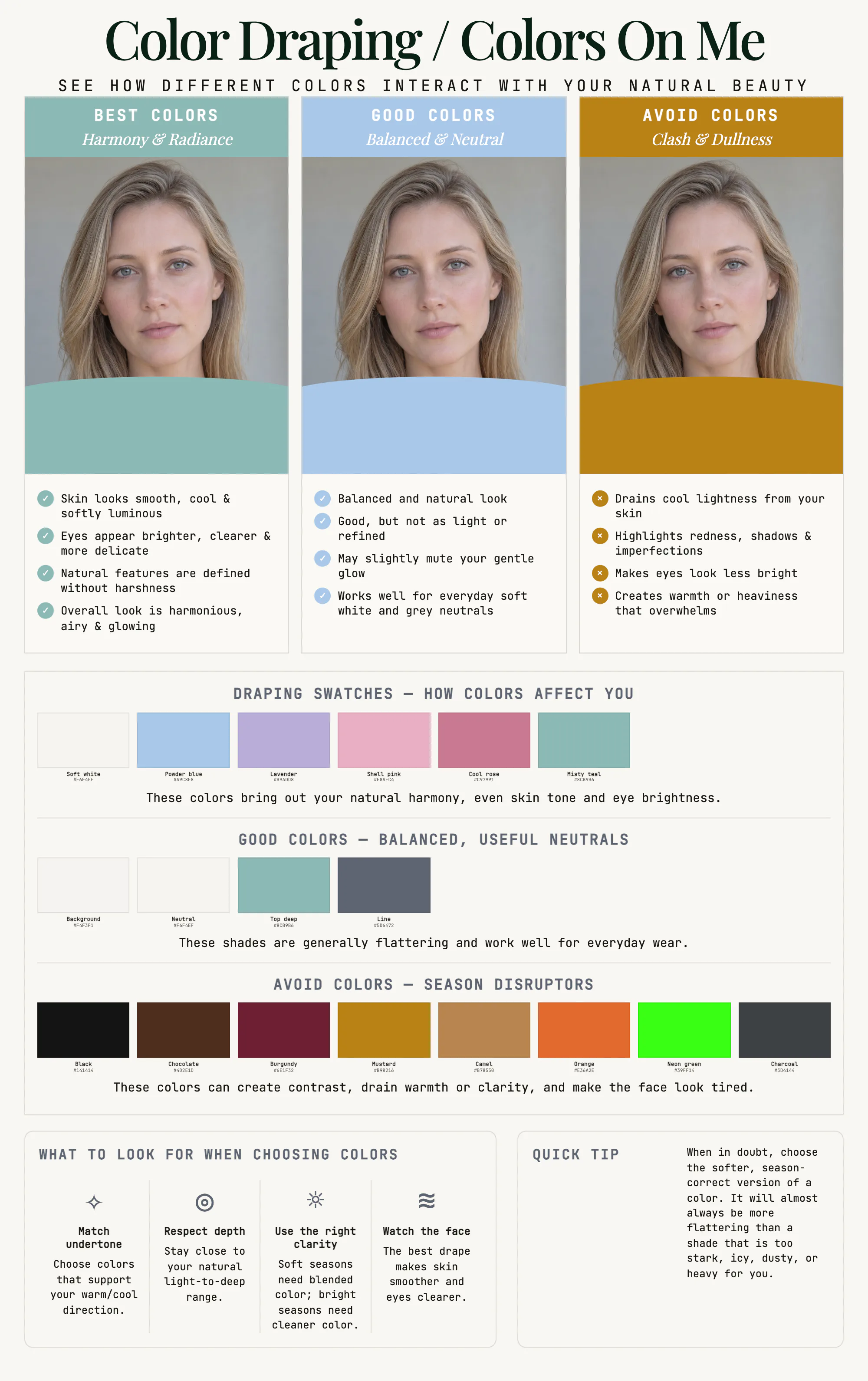 Color draping page from a sample Light Summer color analysis report